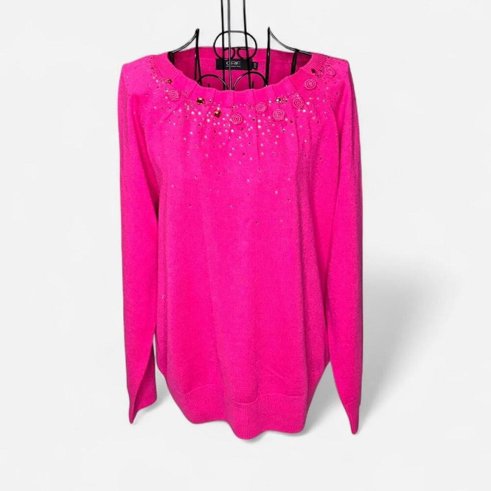 GRF Good Radiate Favor Pink Wool & Cashmere Beaded Sweater Floral Neckline S 115